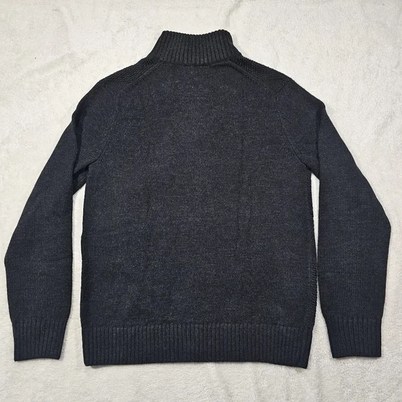 Banana Republic Extra Fine Merino Wool Black Textured Knit Front Zip Cardigan-M - Picture 3 of 8